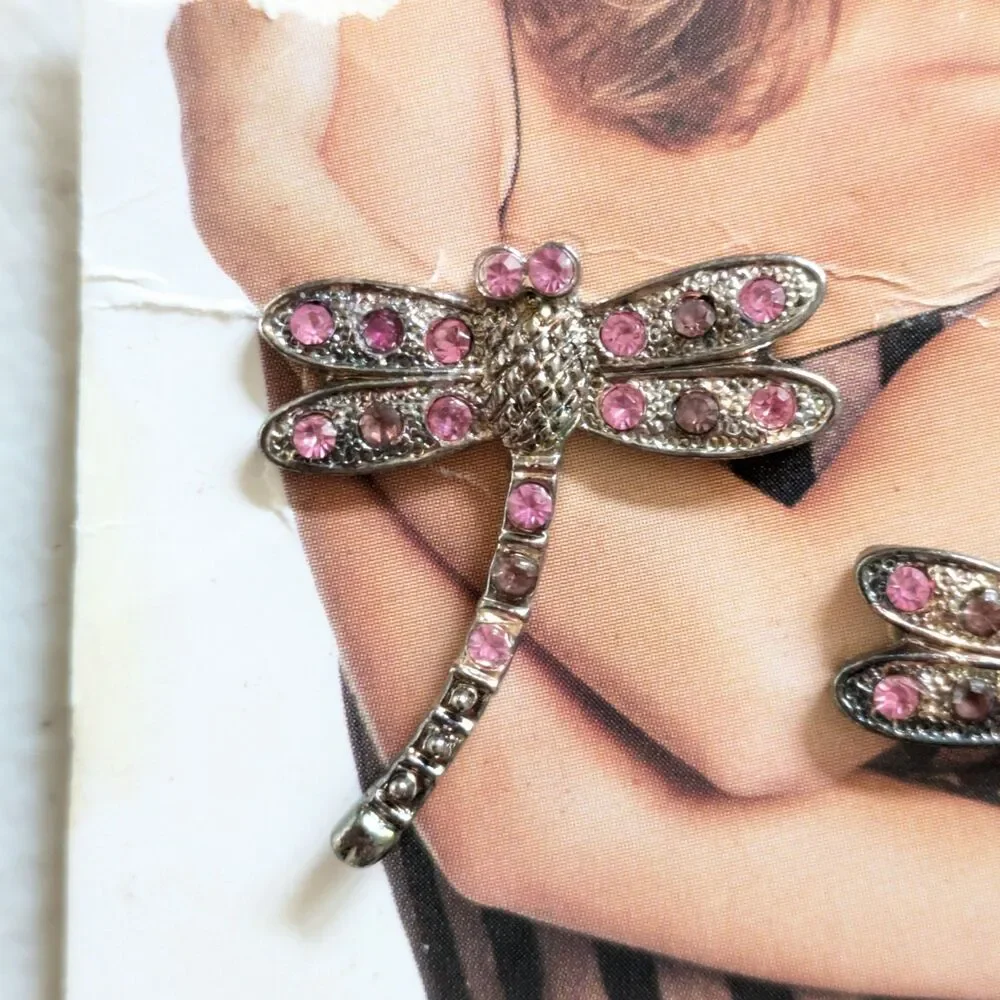 VTG 1999 Cosmopolitan Dragonfly Hair Clips Rhinestone Barrettes Y2K 90s NOS Pair